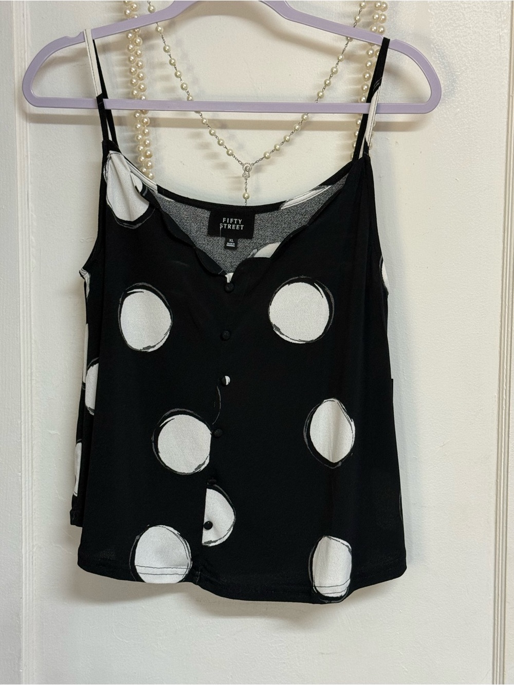 Fifty Street scallop Black Polka Dot Spaghetti Strap Tank XL